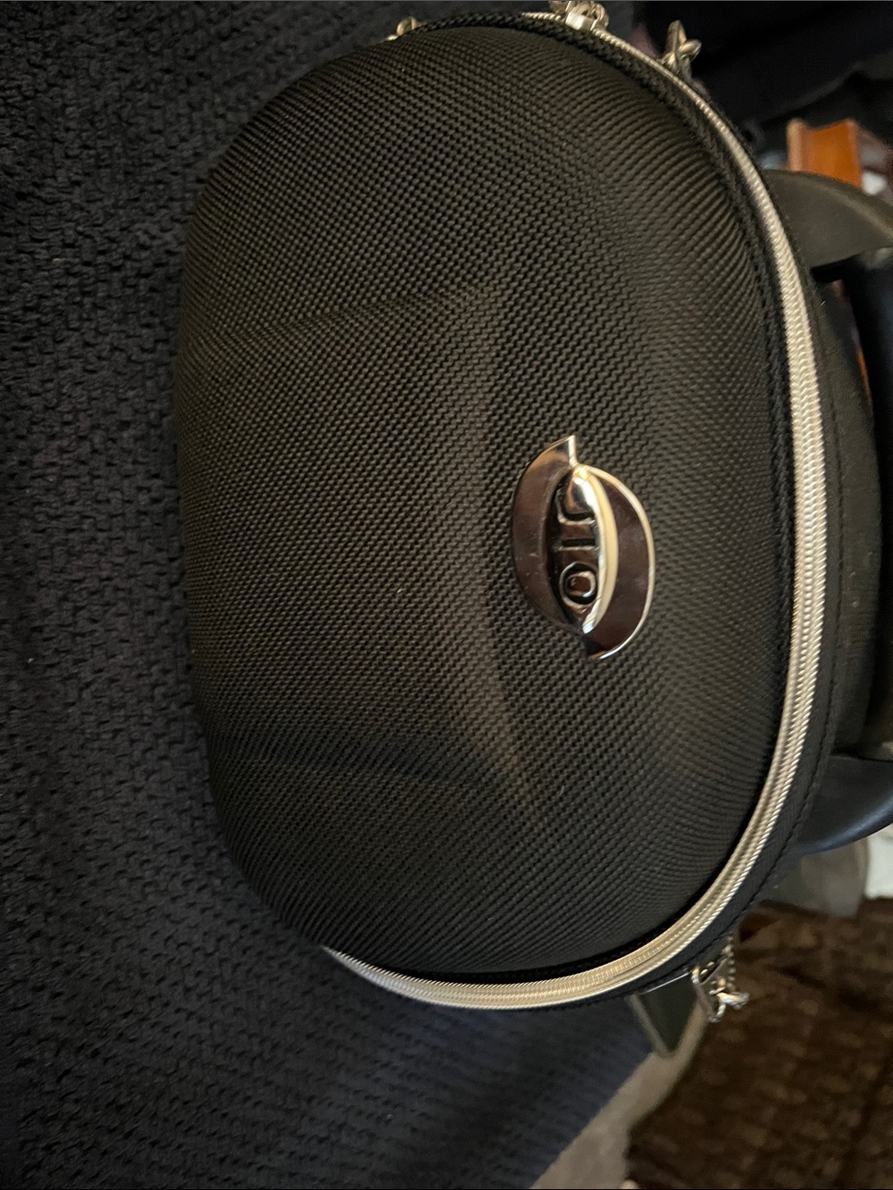 Black Oval Cosmetic Travel Case with Silver Trim